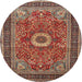 Round Traditional Saffron Red Persian Rug, tr3974