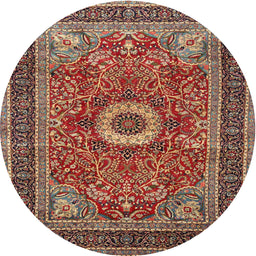 Square Machine Washable Traditional Saffron Red Rug, wshtr3974