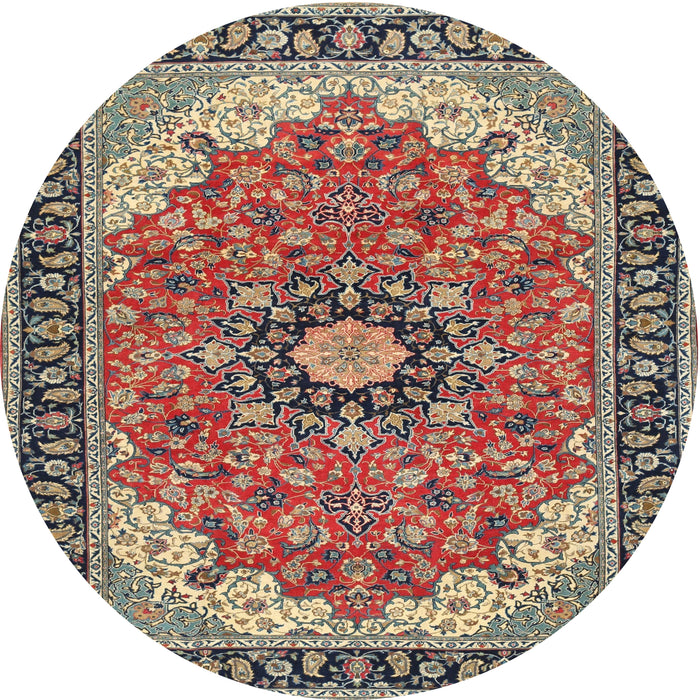 Round Traditional Light French Beige Brown Medallion Rug, tr397