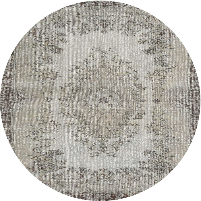 Round Traditional Pale Silver Gray Persian Rug, tr3989