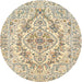 Round Traditional Dark Almond Brown Medallion Rug, tr398