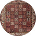 Round Traditional Orange Salmon Pink Persian Rug, tr3993