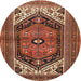 Round Traditional Saffron Red Persian Rug, tr400