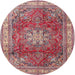 Square Machine Washable Traditional Bright Maroon Red Rug, wshtr4015