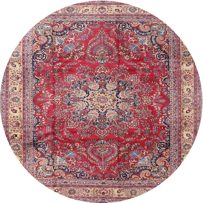 Round Traditional Bright Maroon Red Persian Rug, tr4015