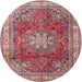 Round Traditional Bright Maroon Red Persian Rug, tr4015
