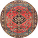 Round Traditional Orange Salmon Pink Persian Rug, tr4016