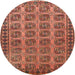 Round Traditional Brown Red Southwestern Rug, tr401