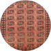 Square Machine Washable Traditional Brown Red Rug, wshtr401