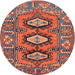 Round Traditional Orange Salmon Pink Persian Rug, tr4035