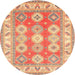 Round Traditional Red Geometric Rug, tr403