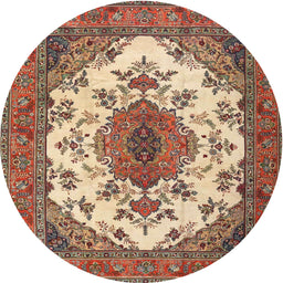 Round Traditional Brown Red Medallion Rug, tr4051