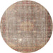 Round Traditional Dark Gold Brown Persian Rug, tr4059
