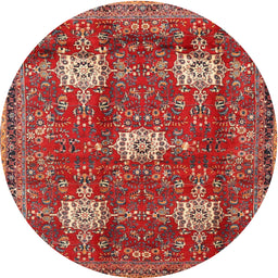 Round Traditional Copper Red Pink Persian Rug, tr4071