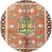 Round Traditional Brownish Green Persian Rug, tr4074