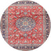 Round Traditional Tan Brown Medallion Rug, tr4078