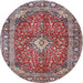 Round Traditional Tan Brown Medallion Rug, tr4079