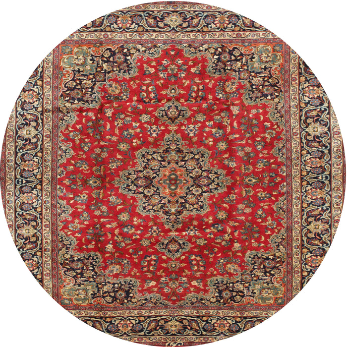 Round Traditional Orange Brown Medallion Rug, tr40