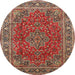 Round Traditional Orange Brown Medallion Rug, tr40