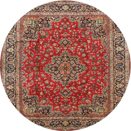 Square Machine Washable Traditional Orange Brown Rug, wshtr40