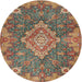 Round Traditional Dark Sienna Brown Medallion Rug, tr4127