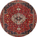 Round Traditional Dark Almond Brown Medallion Rug, tr4130