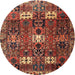 Square Machine Washable Traditional Saffron Red Rug, wshtr4131