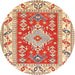 Round Traditional Brown Gold Geometric Rug, tr413