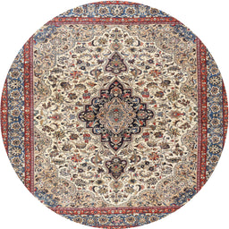 Round Traditional Chestnut Brown Medallion Rug, tr4153