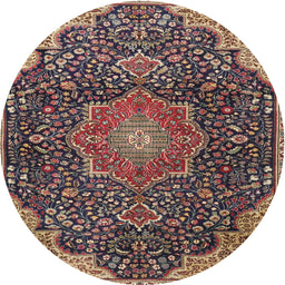 Round Traditional Camel Brown Medallion Rug, tr4157