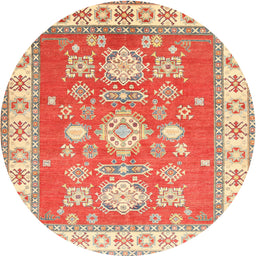 Round Traditional Brown Gold Geometric Rug, tr415
