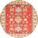 Round Traditional Brown Gold Geometric Rug, tr415