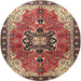 Round Traditional Saffron Red Medallion Rug, tr4166