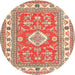 Round Traditional Brown Geometric Rug, tr416