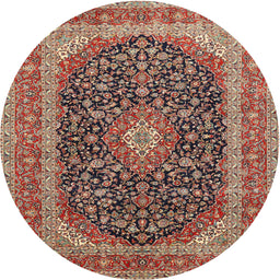 Round Traditional Saffron Red Medallion Rug, tr417