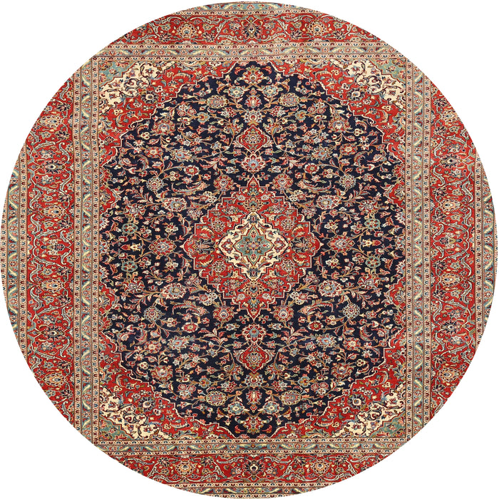 Round Traditional Saffron Red Medallion Rug, tr417
