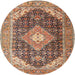 Round Traditional Brown Red Medallion Rug, tr4182