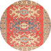 Round Traditional Red Geometric Rug, tr418