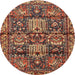 Round Traditional Saffron Red Persian Rug, tr4203