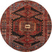 Round Traditional Saffron Red Persian Rug, tr4204