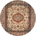 Round Traditional Dark Sienna Brown Medallion Rug, tr420