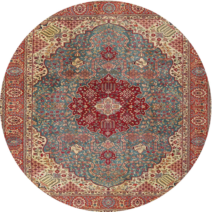 Round Traditional Camel Brown Medallion Rug, tr4212