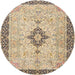 Round Traditional Brown Medallion Rug, tr4221