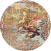 Round Traditional Brown Animal Rug, tr4222