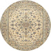 Round Traditional Dark Almond Brown Medallion Rug, tr422