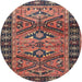 Round Traditional Orange Salmon Pink Persian Rug, tr4241