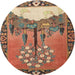 Round Traditional Brown Red Animal Rug, tr4243