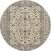 Round Traditional Carbon Gray Medallion Rug, tr424