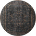 Round Traditional Charcoal Black Persian Rug, tr4262