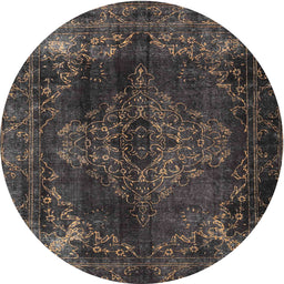 Round Traditional Charcoal Black Persian Rug, tr4263